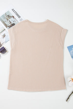 Parchment Twisted Rib Wide Sleeve Crew Neck T Shirt