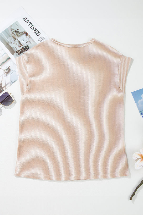 Parchment Twisted Rib Wide Sleeve Crew Neck T Shirt