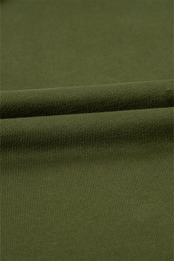 Moss Green Solid Kangaroo Pocket Half Zipper Oversized Hoodie