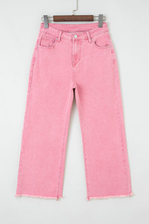 Peach Blossom Acid Washed High Rise Cropped Wide Leg Jeans