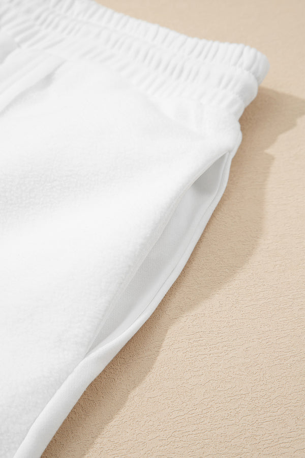 White Textured Raw Seam Plus Size Pullover Top and Drawstring Pants Set