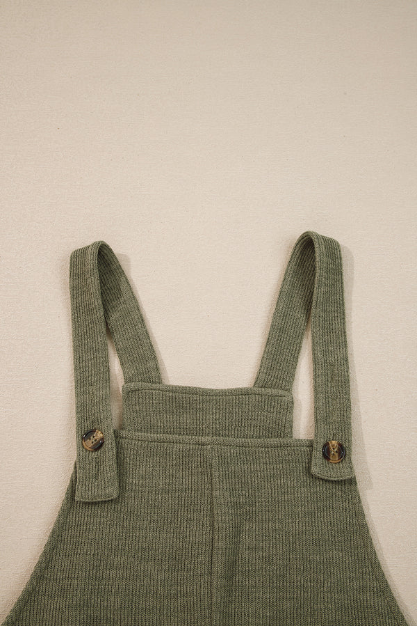 Laurel Green Solid Color Knit Loose Straight Leg Casual Overall Jumpsuit