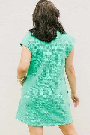 Mint Green Textured Cap Sleeve T Shirt Dress
