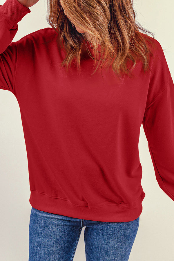 Fiery Red Plain Crew Neck Pullover Sweatshirt