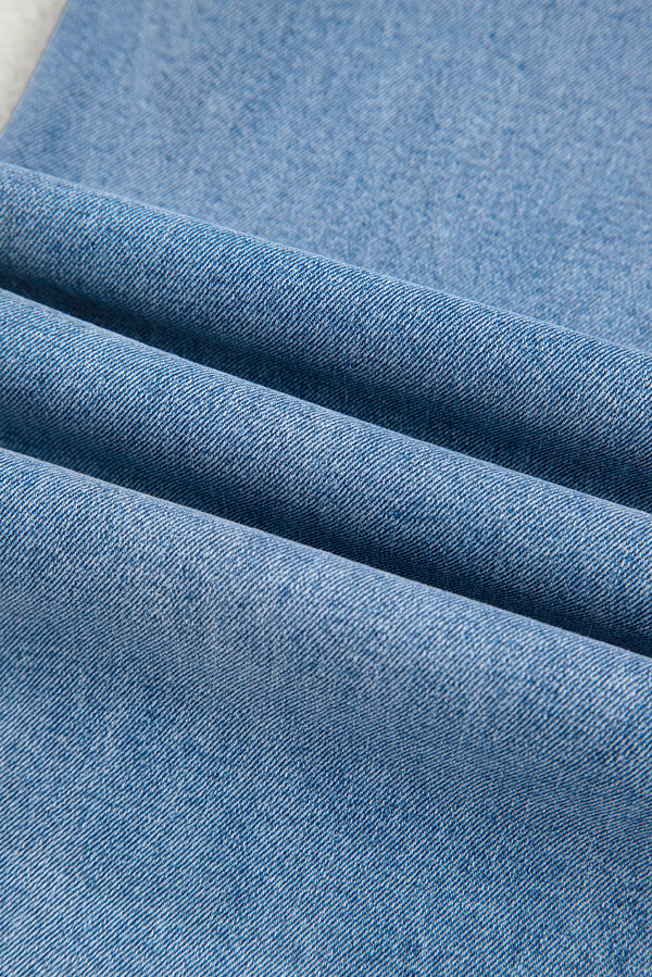 Beau Blue Western Washed Bow Knot Sash Wide Leg Jeans