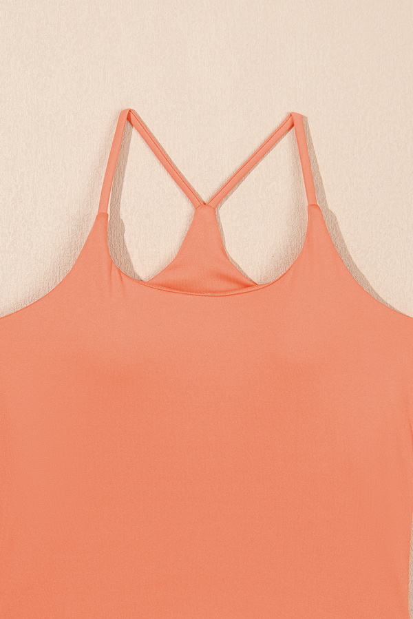 Grapefruit Orange Spaghetti Straps U Neck Pocketed Active Dress