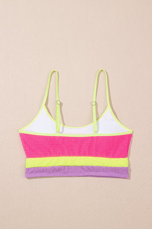 Rose Red Color Block High Waisted Sexy Bikini Set