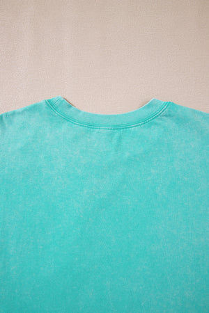Mint Green Acid Wash Star Patched Rolled Trim Pants Set