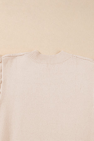 Parchment Cable Knit Mock Neck Cap Sleeve Sweater