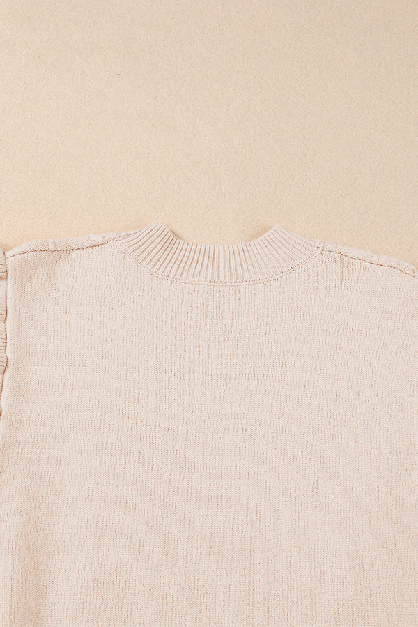 Parchment Cable Knit Mock Neck Cap Sleeve Sweater