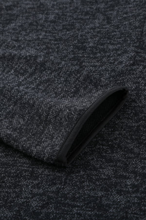 Black Heathered Print Button Snap Neck Pullover Hoodie