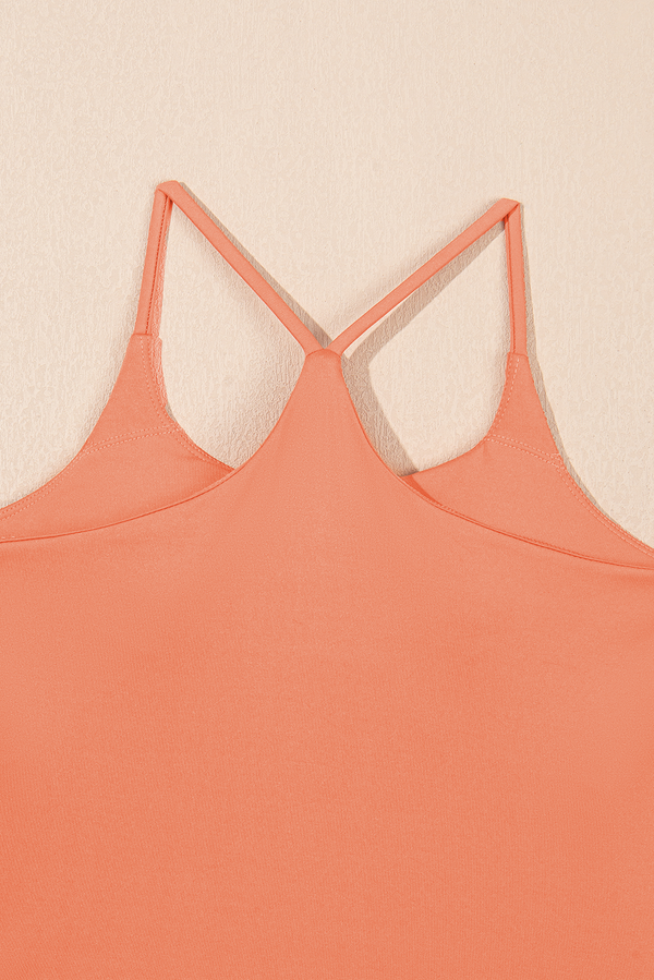 Grapefruit Orange Spaghetti Straps U Neck Pocketed Active Dress