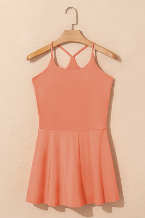 Grapefruit Orange Spaghetti Straps U Neck Pocketed Active Dress