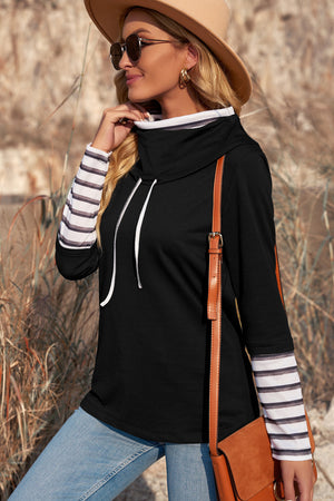 Striped Splicing High Neck Sweatshirt