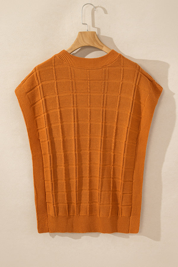 Chestnut Grid Textured Short Sleeve Sweater