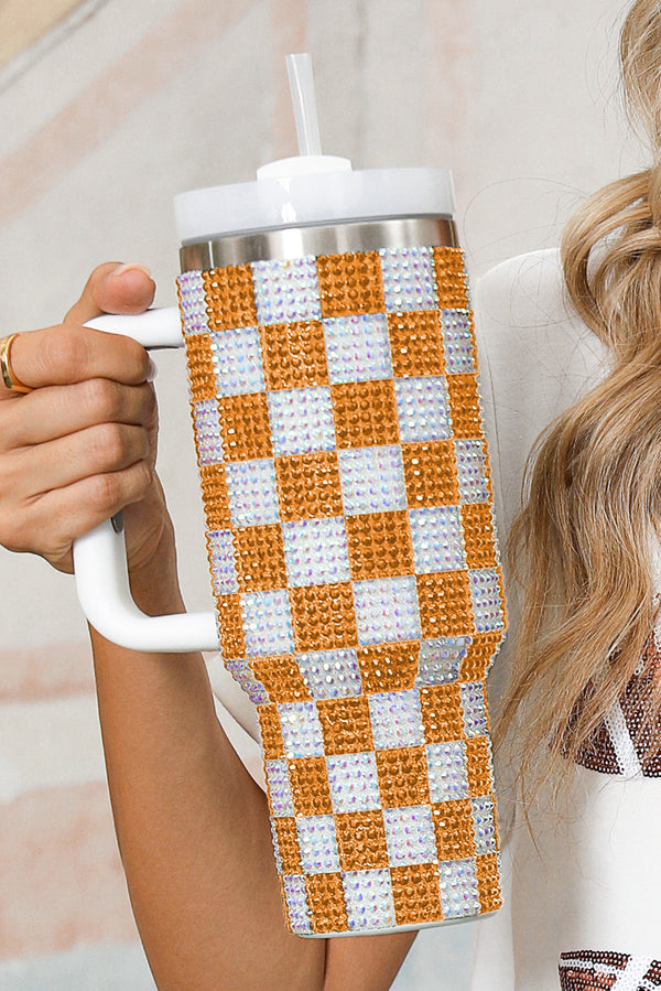 Ginger Full Rhinestone Checkerboard Handled Tumbler 40oz