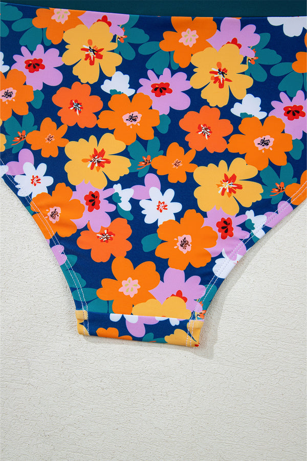 Green Floral Print Racerback Cutout High Waist 2pcs Bikini