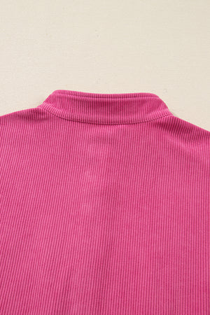 Peach Blossom Half Button Pullover Drawstring Pants Solid Color Corduroy 2pcs Outfit
