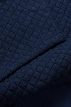 Navy Stand Neck Waffle Zip up Sweatshirt