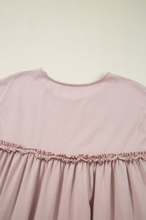 Oatmeal Frilled Trim Crew Neck Loose Fit Mini Dress