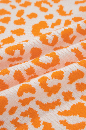 Orange Leopard Drop Shoulder Chunky Knitted Cardigan Sweater