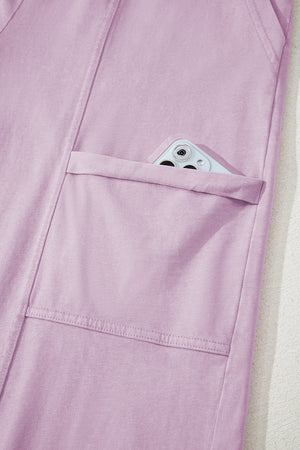 Pink Mineral Wash Exposed Seam Drawstring Elastic Waistband Wide Leg Cargo Pants