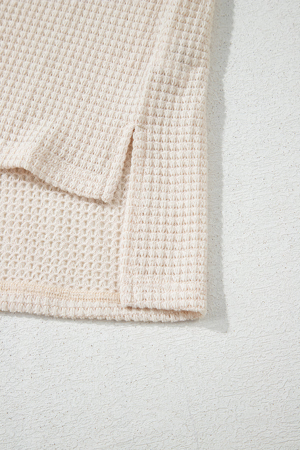 Pale Khaki Solid Color Textured Seamed Short Sleeve Top