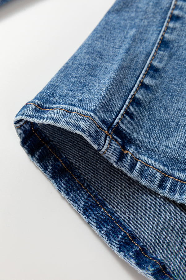 Dusk Blue Seam Detail Ankle Length Cropped BarrelJeans