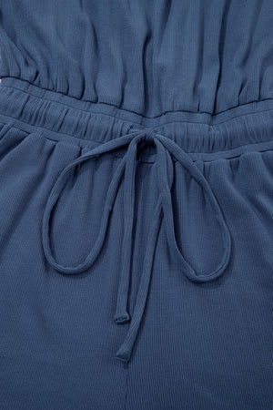 Ashleigh Blue Knit Open Back Cap Sleeve Drawstring Elastic Waistband Romper