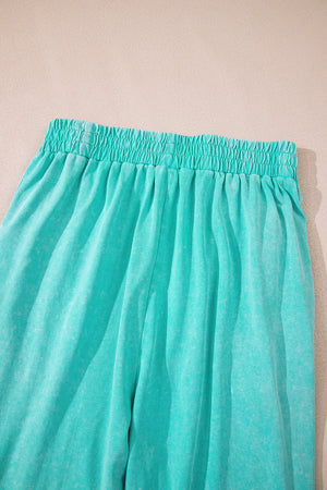 Mint Green Acid Wash Star Patched Rolled Trim Pants Set