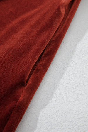 Cinnamon Velvet Smocked Neckline Puff Sleeve Shift Mini Dress