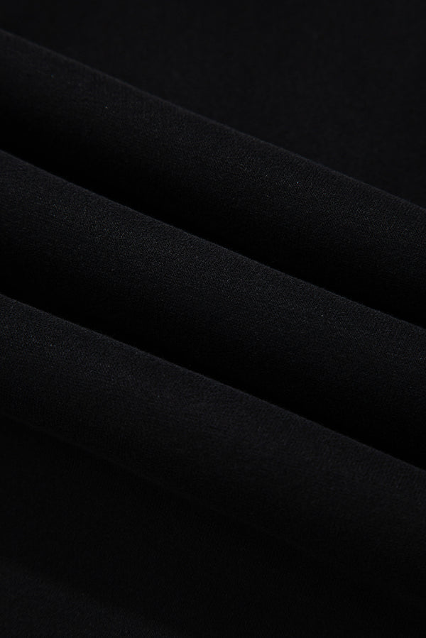 Black Solid Collared Sweatshirt and High Waist Pants Active Set