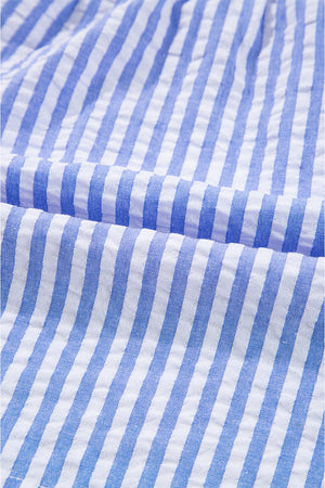 Sky Blue Stripe Bracelet Sleeve Tiered Shift Dress with Pockets