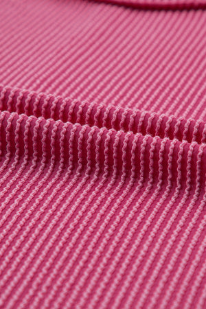 Rose Red Textured Knit Exposed Stitching T-shirt