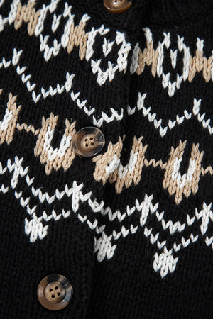 Black Western Fashion Abstract Printed Cardigan Sweater