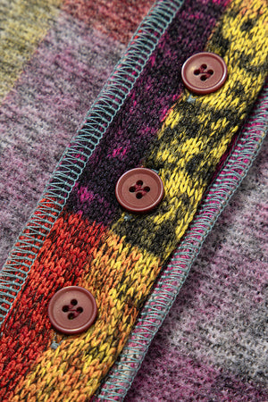 Multicolor Brushed Plaid Buttoned Pullover Oversized Hoodie