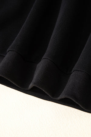 Black Solid Collared Sweatshirt and High Waist Pants Active Set
