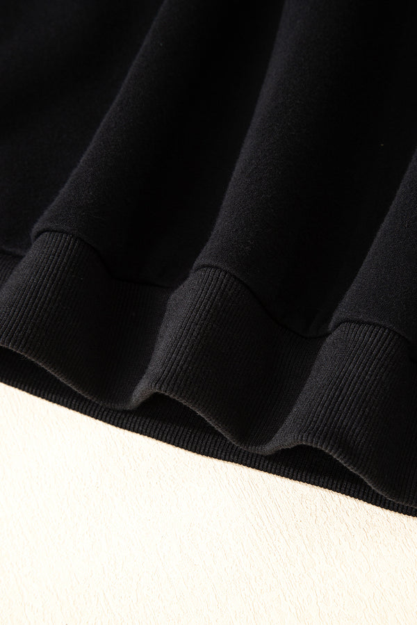 Black Solid Collared Sweatshirt and High Waist Pants Active Set