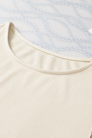 White Sequined Bell Sleeve Round Neck Blouse