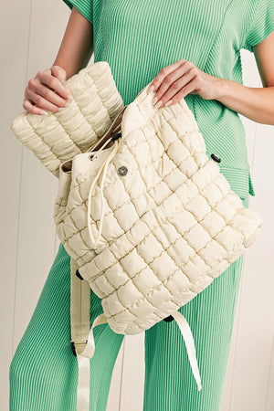 White Solid Flapped Quilted Puffer Backpack