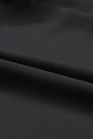 Black Button Keyhole Back Pleated Ruffle Trim Blouse