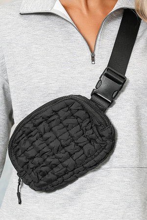 Black Quilted Puffer Belt Bag Fanny Pack