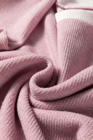 Light Pink Contrast Color Trim Knit Drop Shoulder Loose Top