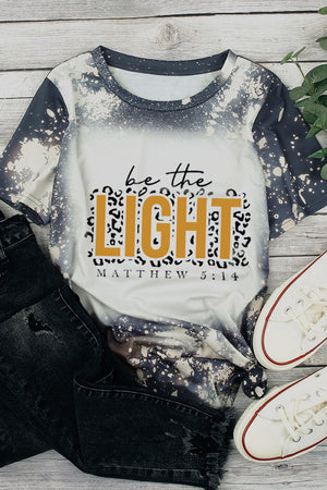 Multicolor LIGHT Letter Leopard Print Color Block Short Sleeve Top