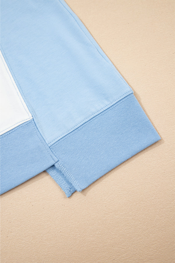 Sky Blue Color Block Exposed Seam Crew Neck T Shirt