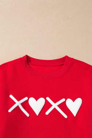 Red Puff XOXO Print Valentines Heart Sweatshirt