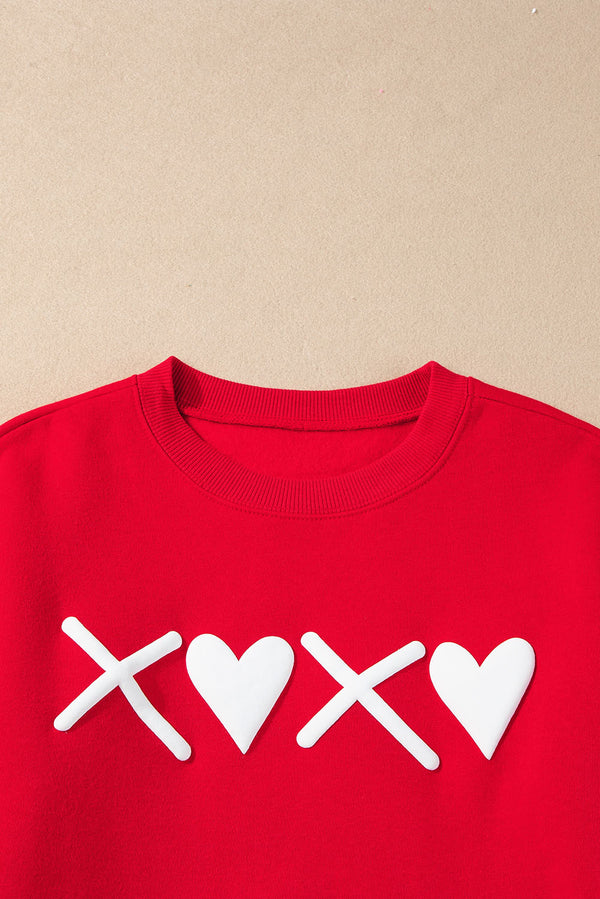 Red Puff XOXO Print Valentines Heart Sweatshirt