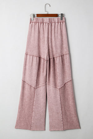 Careys Mineral Wash Tiered Wide Leg Patchwork Drawstring Pants