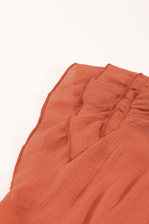 Tiered Ruffled Drawstring V Neck Top