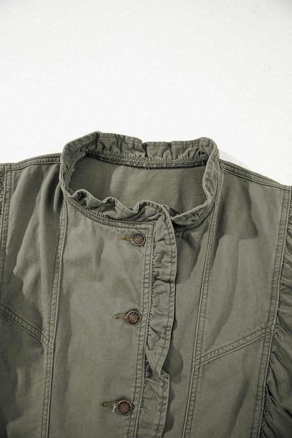 Green Bay Ruffled Patchwork Denim Jacket Vest